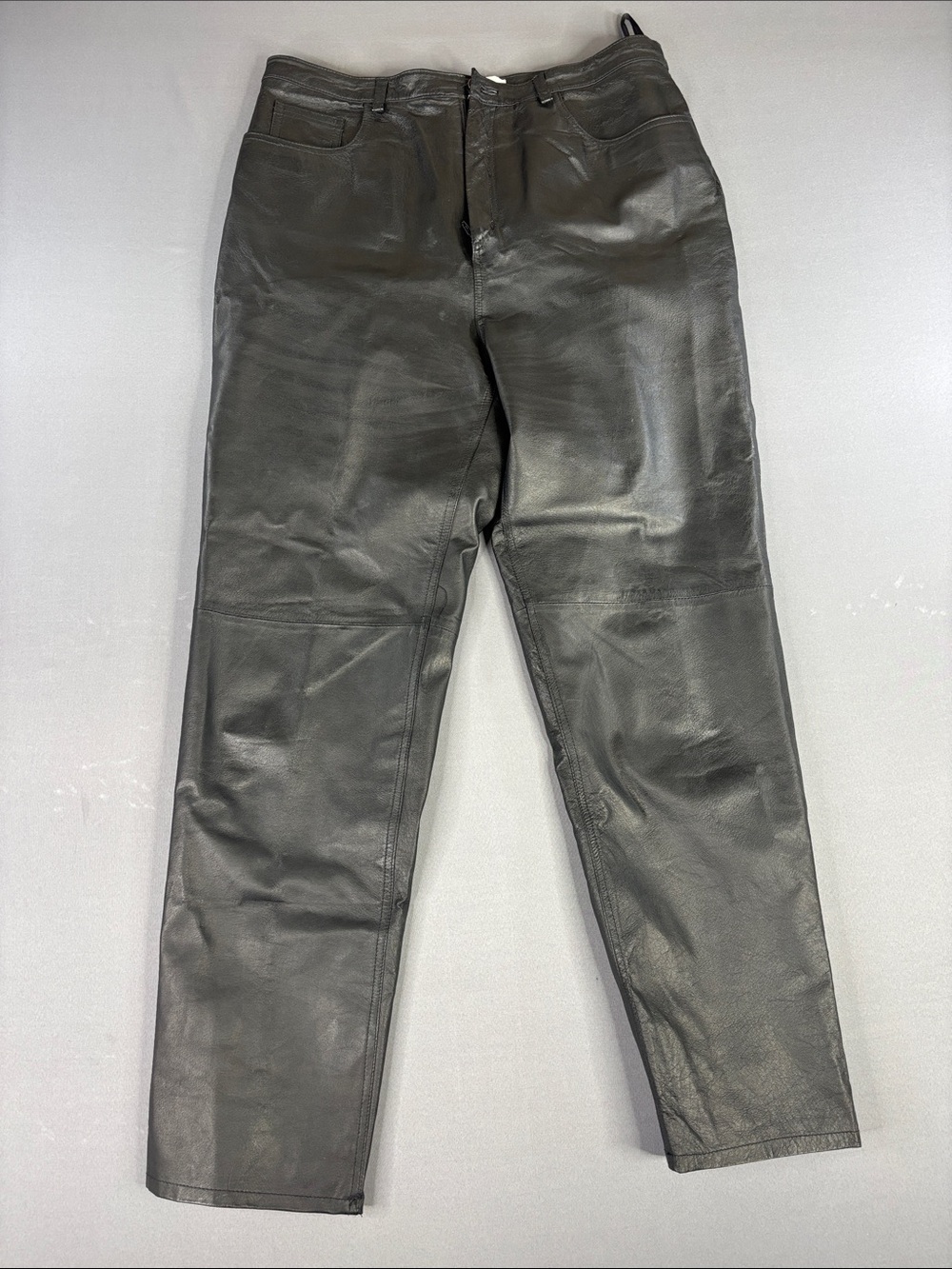 Vintage Straight Leg Leather Pants Womens 16 Black Bootcut Trousers Goth Grunge